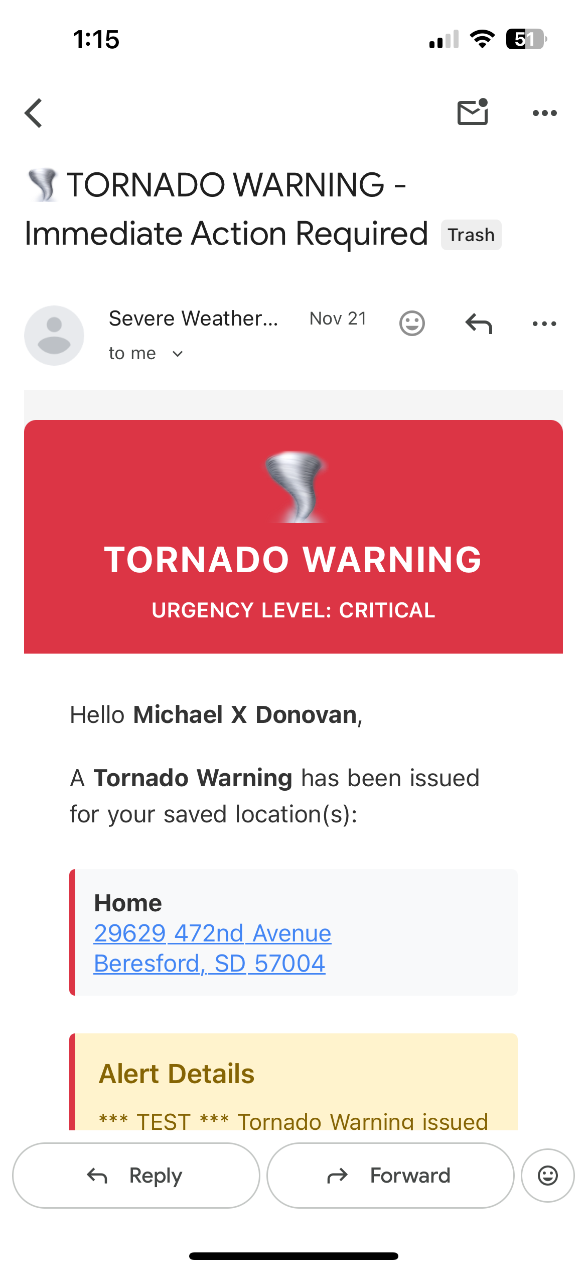 Email alert